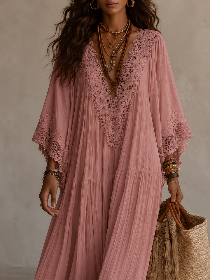 Aerinne - Vestido comprido plissado arejado