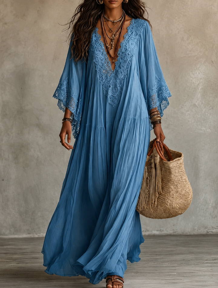 Aerinne - Vestido comprido plissado arejado
