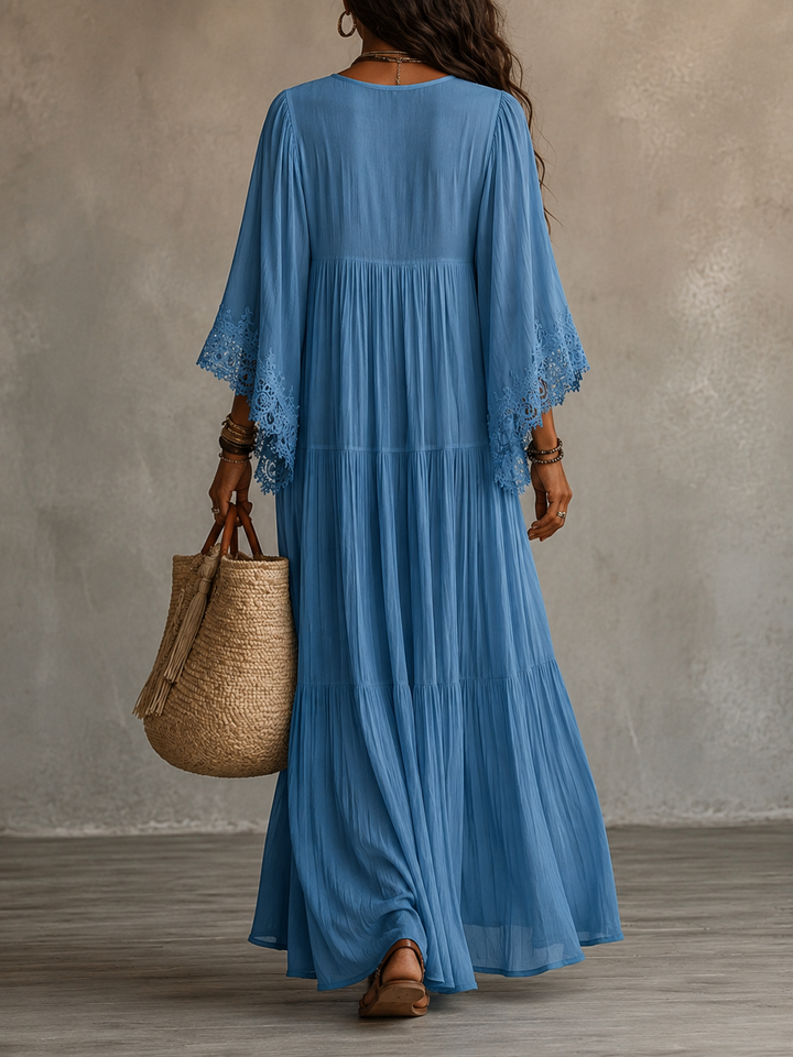 Aerinne - Vestido comprido plissado arejado