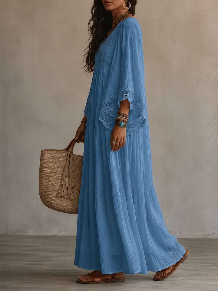 Aerinne - Vestido comprido plissado arejado