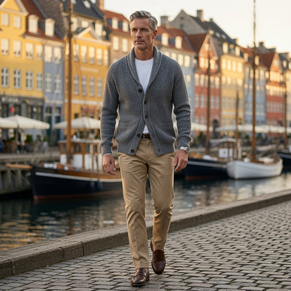 Bevan - Cardigan com gola em xale texturizada