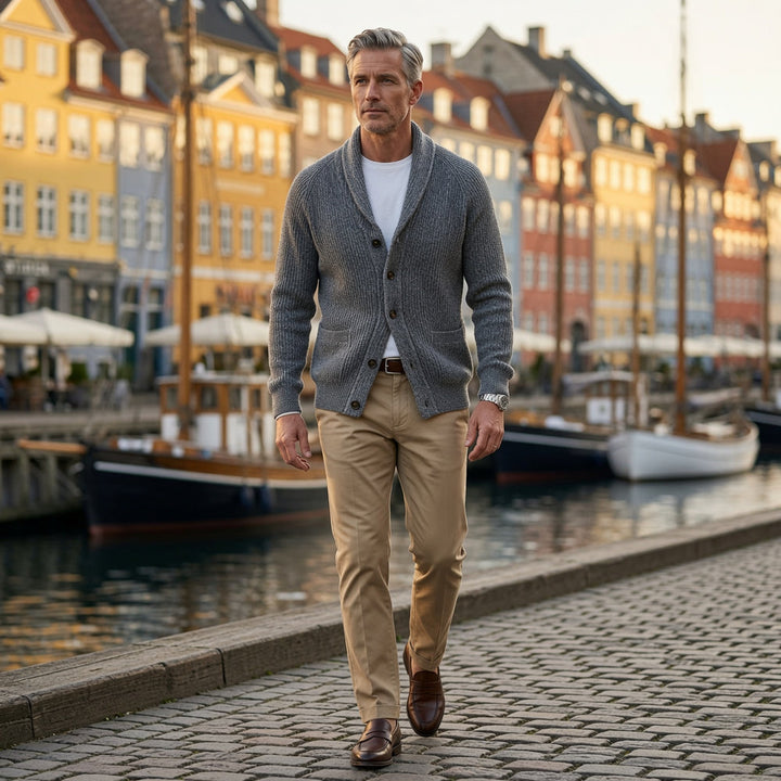 Bevan - Cardigan com gola em xale texturizada
