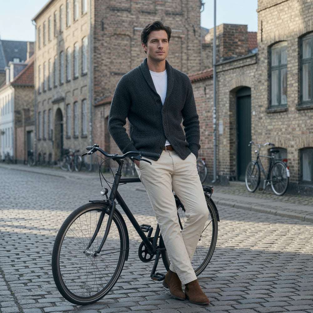 Bevan - Cardigan com gola em xale texturizada