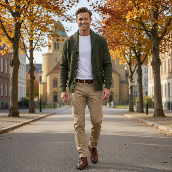 Bevan - Cardigan com gola em xale texturizada