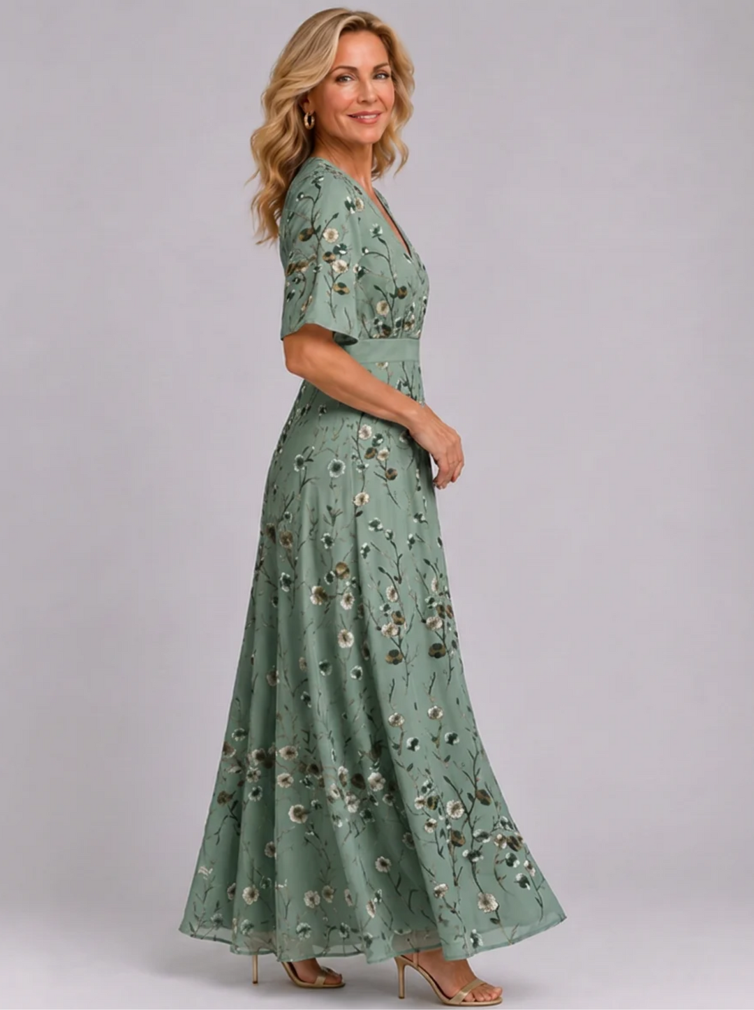 Adaline - Vestido midi com estampado floral e toque suave