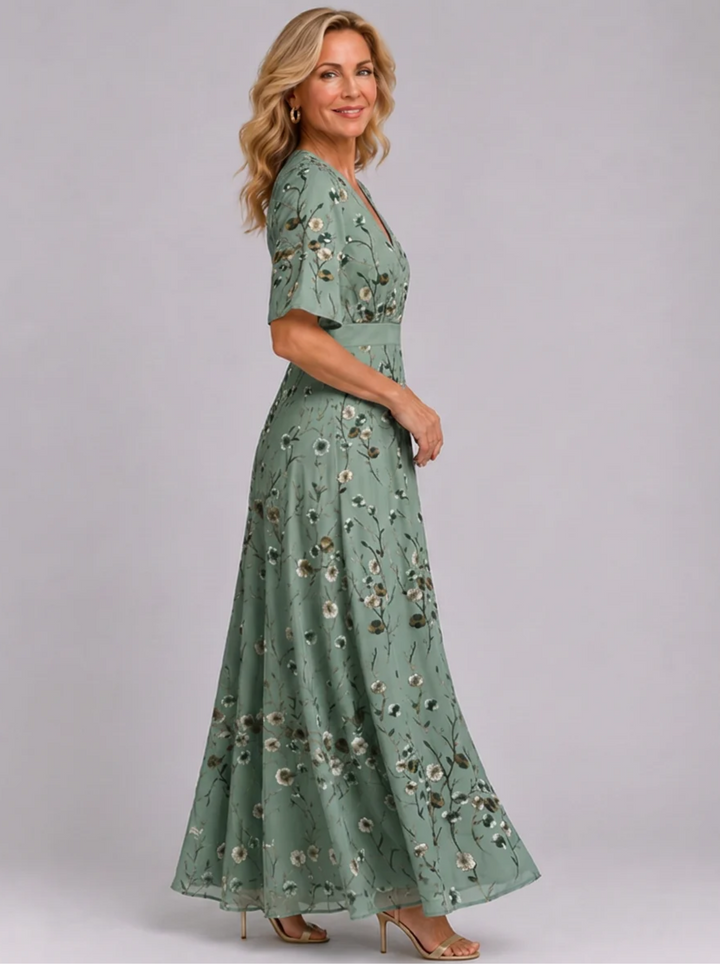 Adaline - Vestido midi com estampado floral e toque suave