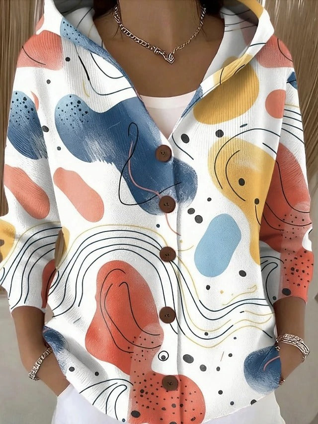 Thealyn - Cardigan de malha com capuz multicolorido