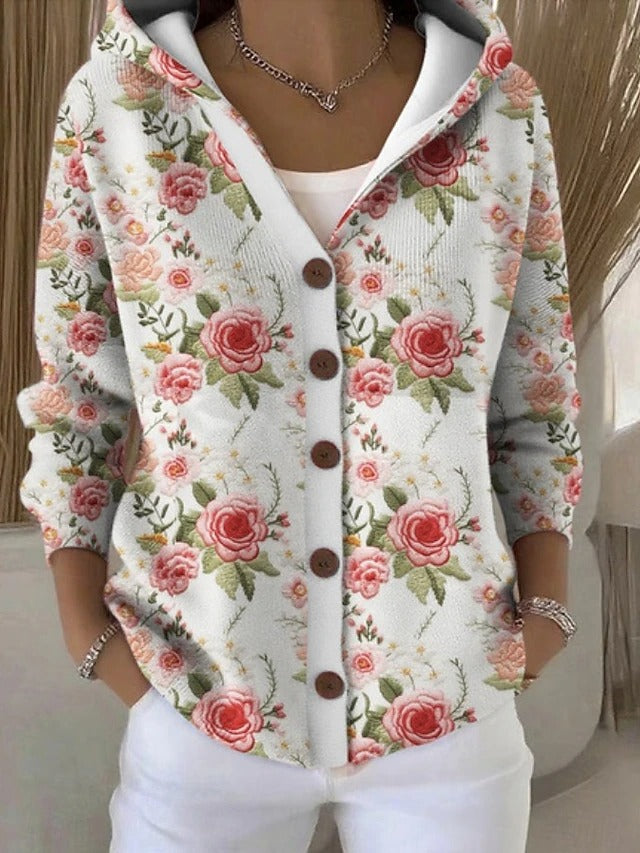 Thealyn - Cardigan de malha com capuz multicolorido