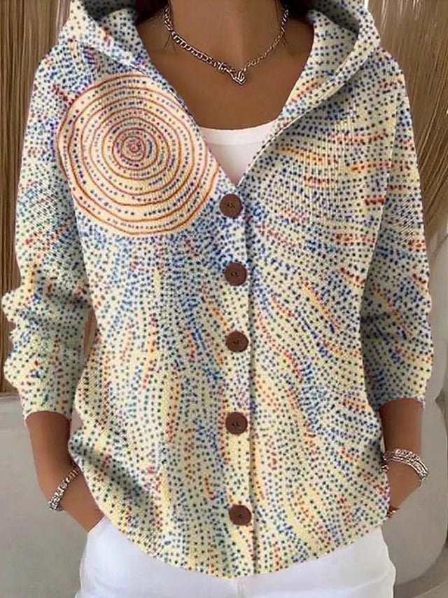 Thealyn - Cardigan de malha com capuz multicolorido