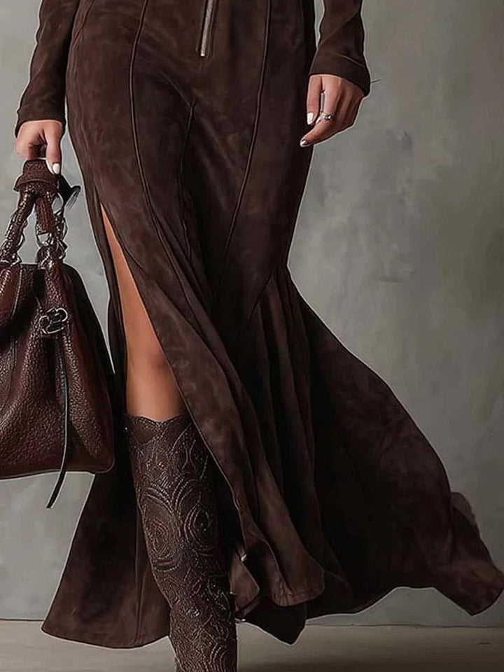 Lilah - Vestido comprido com cinto e toque suave