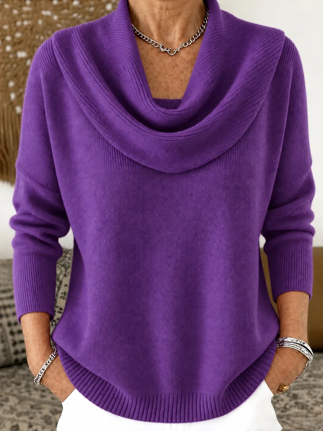 Esti - Camisola de gola drapeada com toque suave