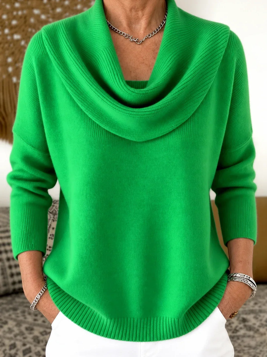 Esti - Camisola de gola drapeada com toque suave