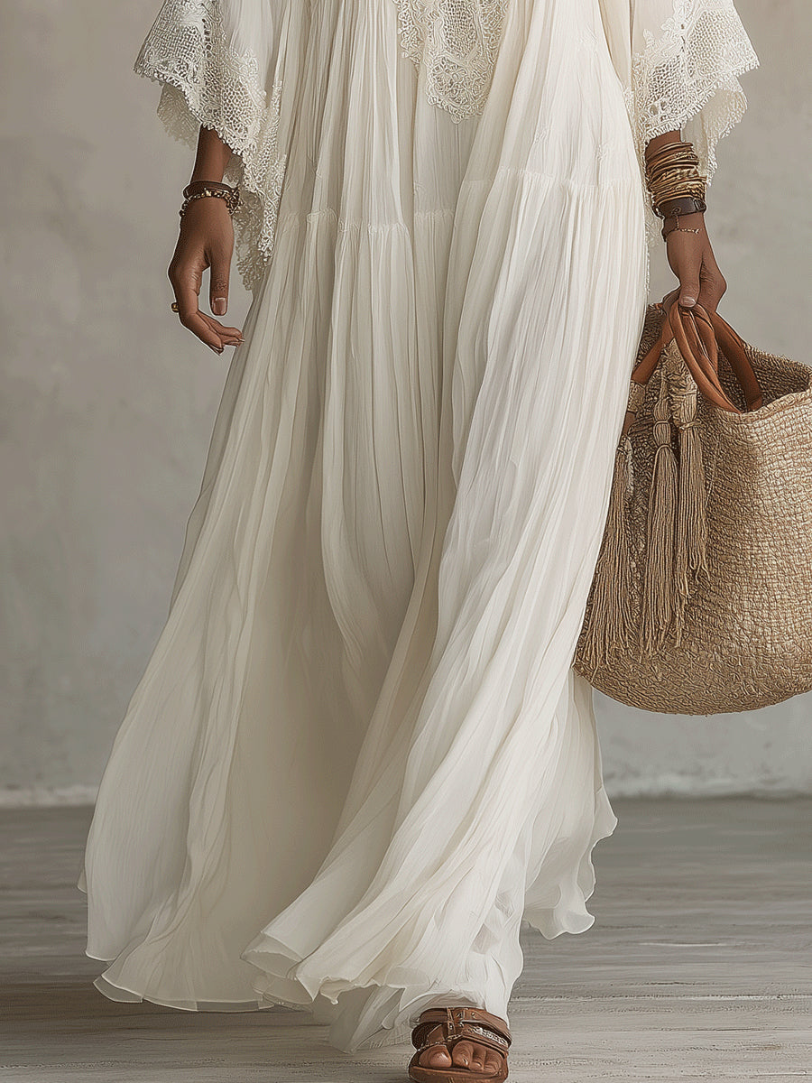 Aerinne - Vestido comprido plissado arejado