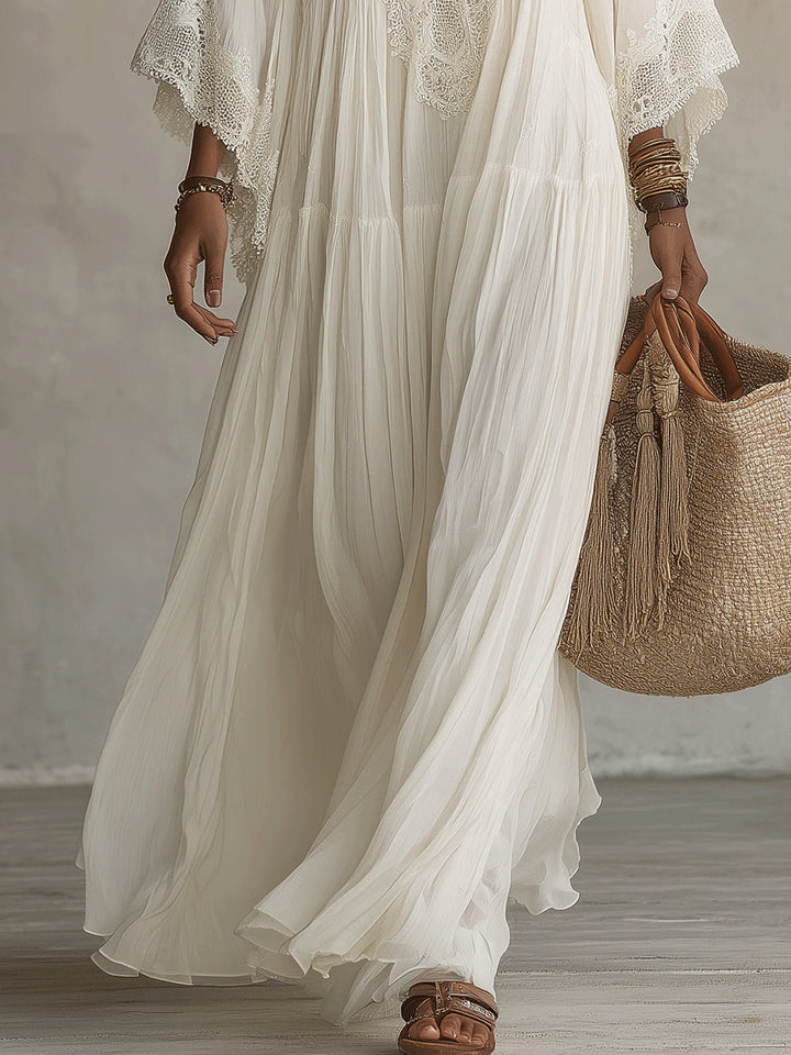Aerinne - Vestido comprido plissado arejado