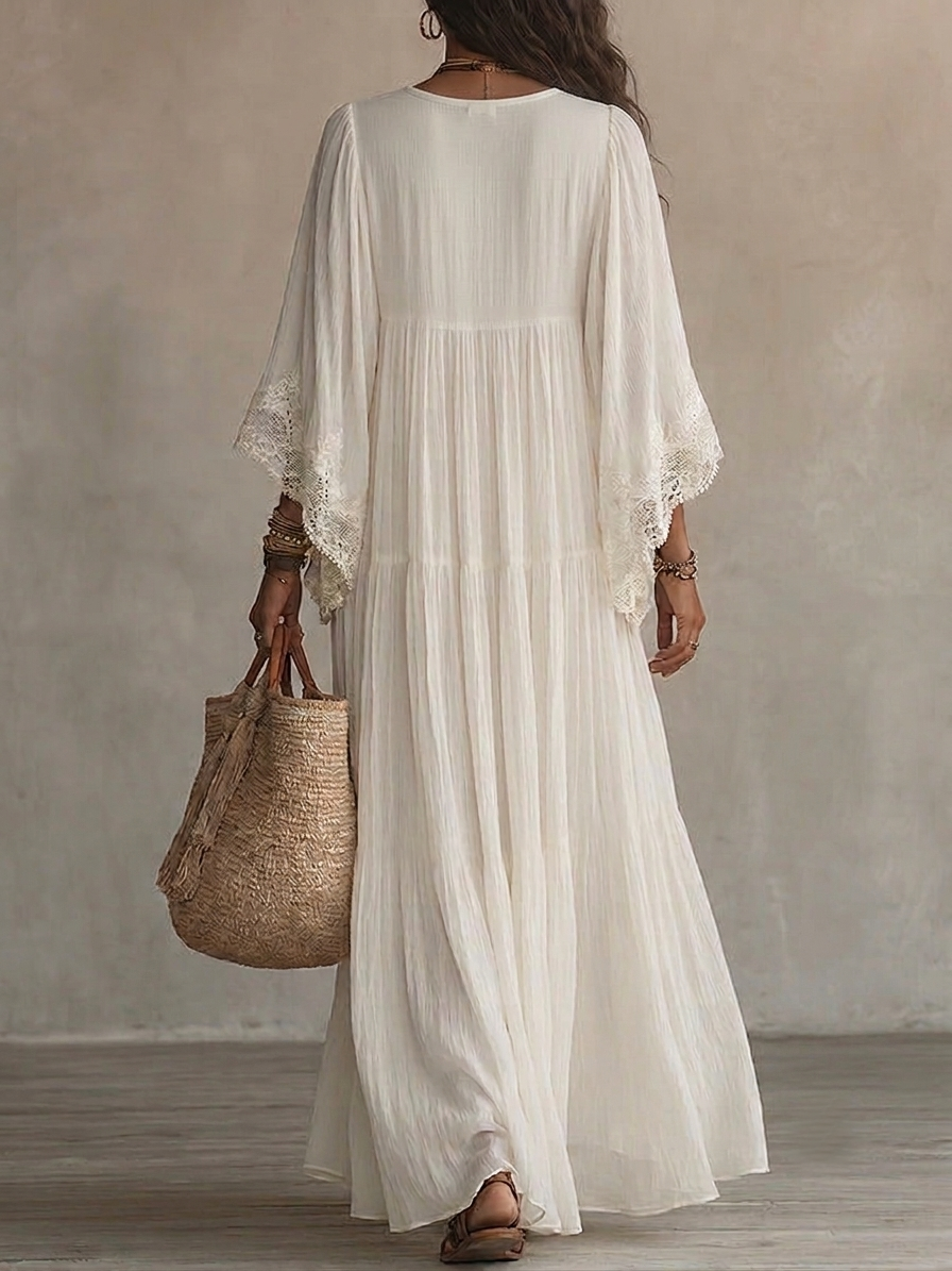 Aerinne - Vestido comprido plissado arejado