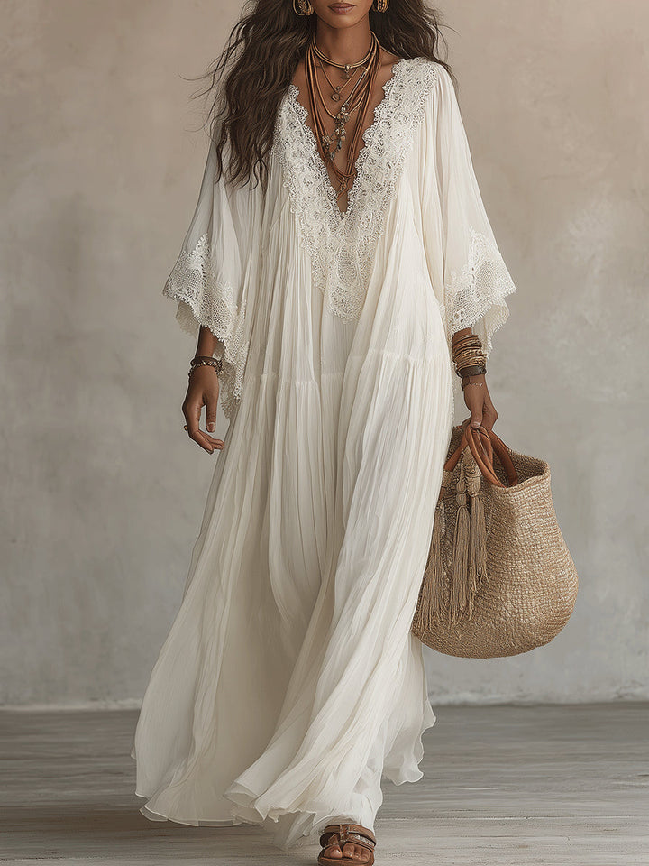 Aerinne - Vestido comprido plissado arejado