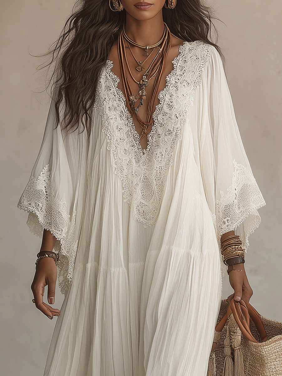 Aerinne - Vestido comprido plissado arejado