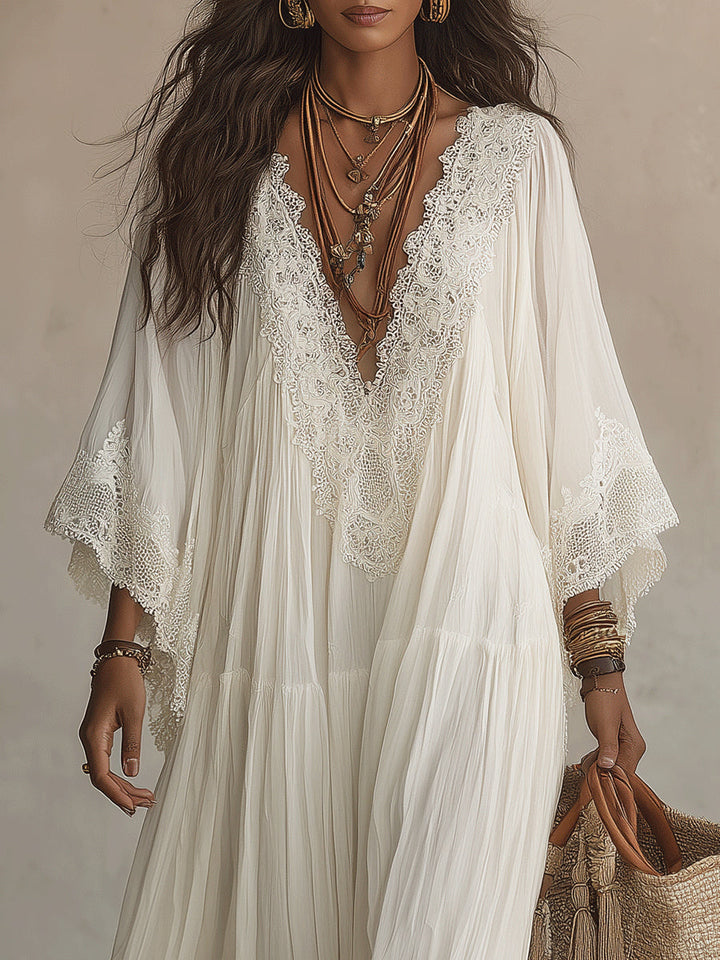 Aerinne - Vestido comprido plissado arejado