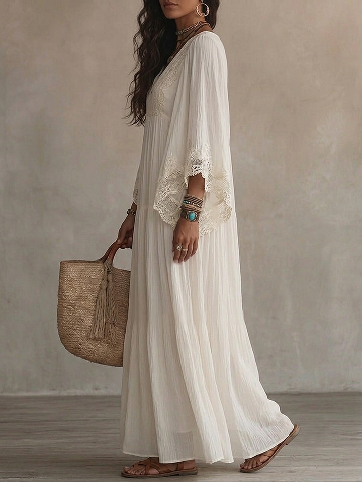 Aerinne - Vestido comprido plissado arejado