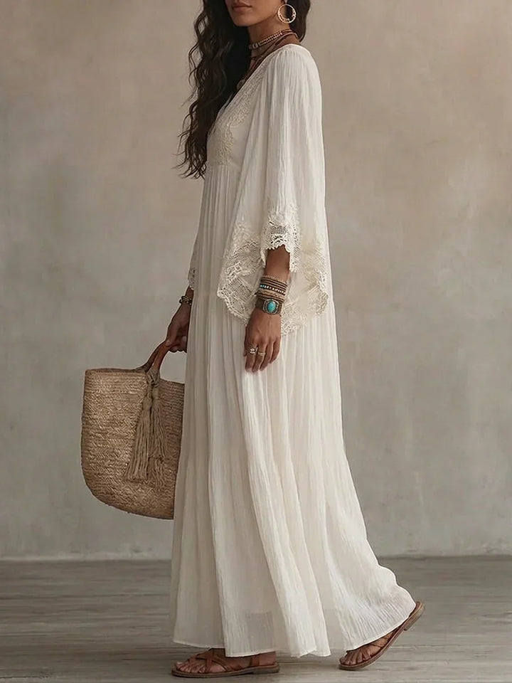Aerinne - Vestido comprido plissado arejado