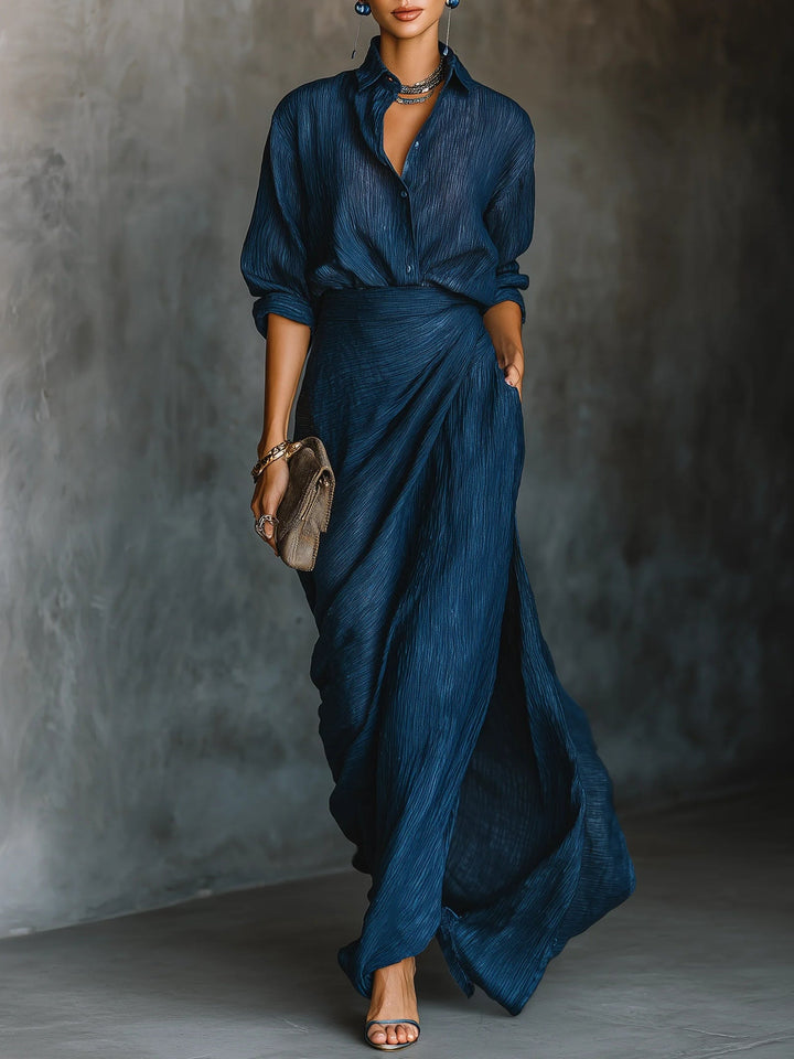Celenoire - Vestido longo texturado com gola