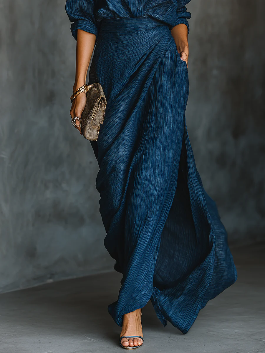 Celenoire - Vestido longo texturado com gola