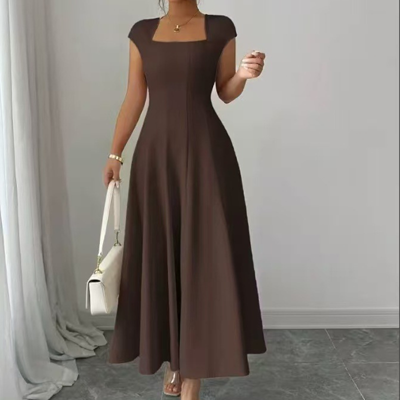 Ysolenne - Vestido midi com decote quadrado e toque suave