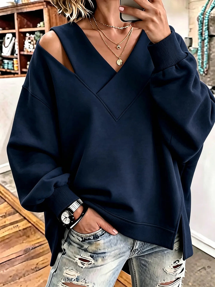 Aurelia - Sweatshirt com decote em V e corte a laser