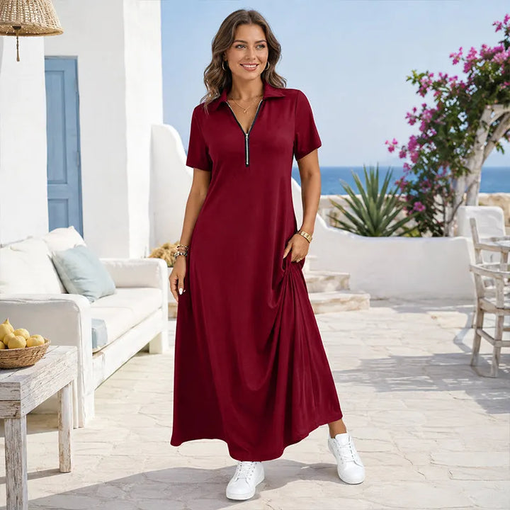 Primelle - Vestido comprido com fecho de correr e gola subida