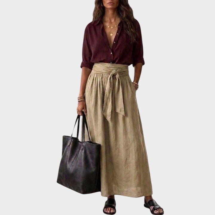 Salome - Conjunto de blusa de corte descontraído e saia midi