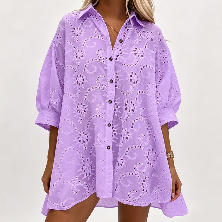 Amarielle - Vestido abotoado à frente bordado e arejado