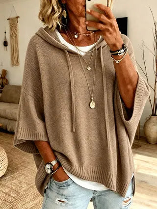 Celandria - Sweatshirt com Capuz Oversize de Manga Curta com Toque Suave