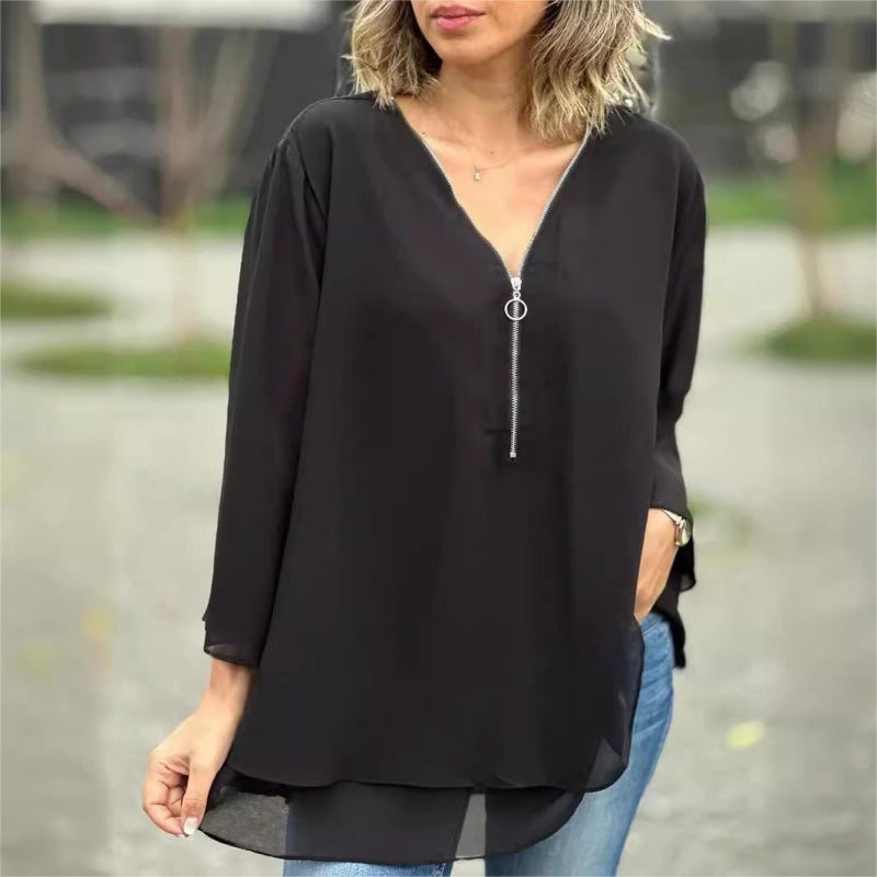 Brinavelle - Blusa túnica em chiffon fluido