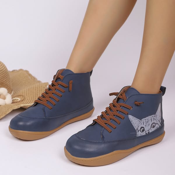 Zorelle - Botins confortáveis com detalhe de gato