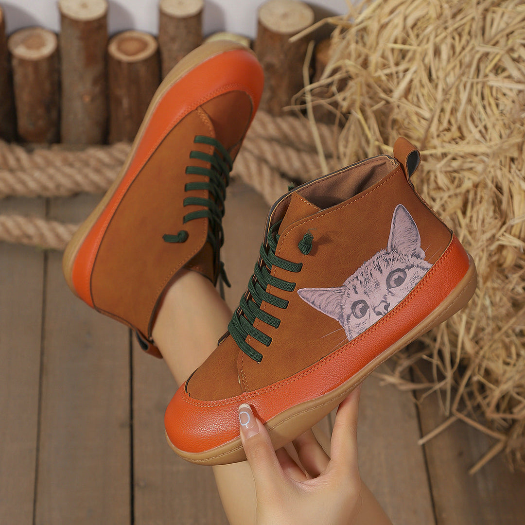 Zorelle - Botins confortáveis com detalhe de gato