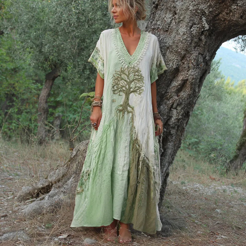 Carivienne - Vestido comprido com estampado de árvores vintage