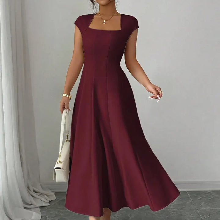 Ysolenne - Vestido midi com decote quadrado e toque suave