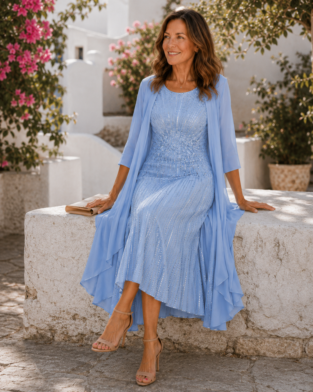 Ardelisse - Conjunto elegante de vestido comprido e casaco