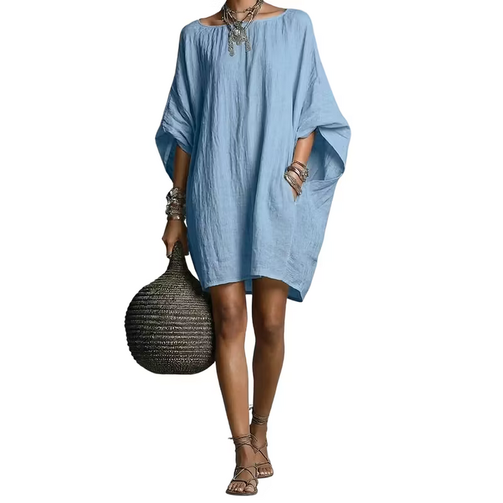 Sabina - Vestido midi com decote Bardot e toque suave