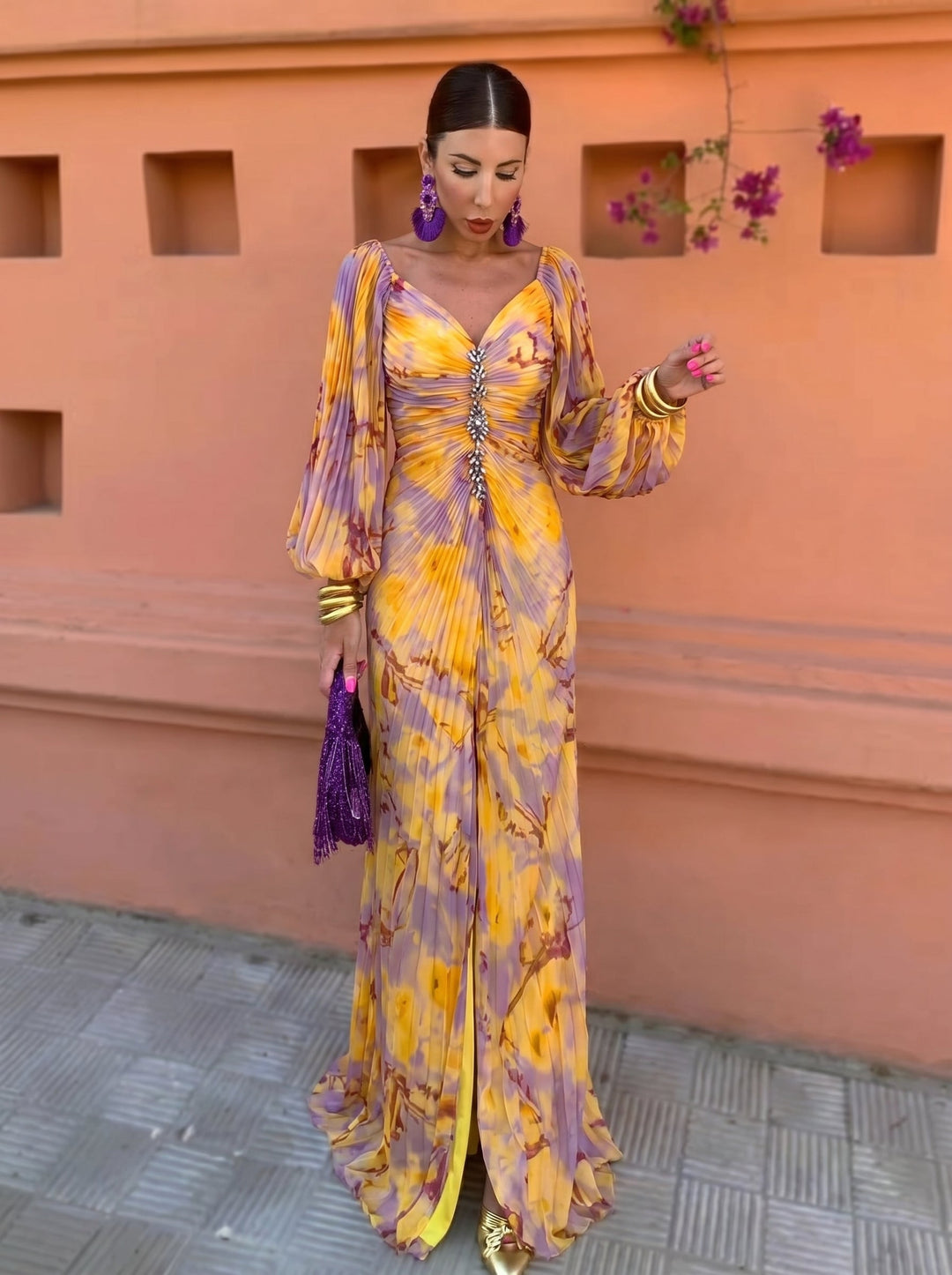 Arienne - Vestido maxi fluido floral