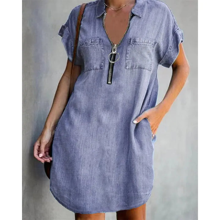Genevalle - Vestido casual de chambray com bolso