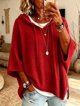 Celandria - Sweatshirt com Capuz Oversize de Manga Curta com Toque Suave