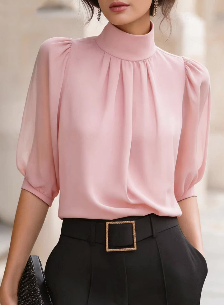 Valessique - Blusa plissada de gola alta