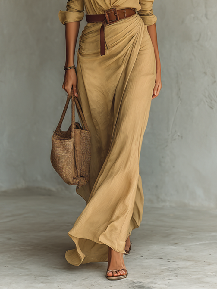 Calantha - Vestido-camisa maxi com cinto e toque suave