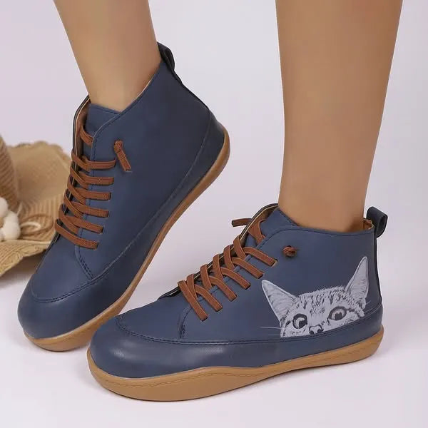 Zorelle - Botins confortáveis com detalhe de gato