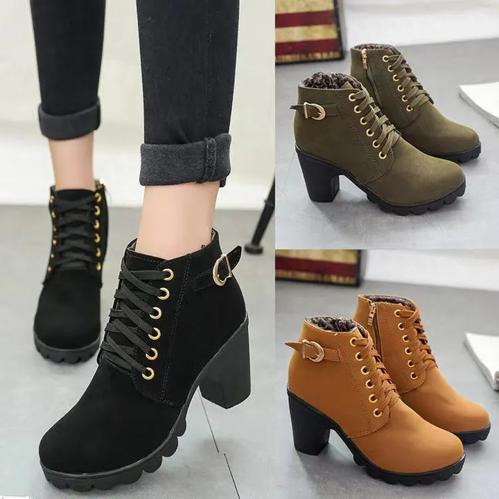 Mara - Botas de salto em bloco forradas em peluche