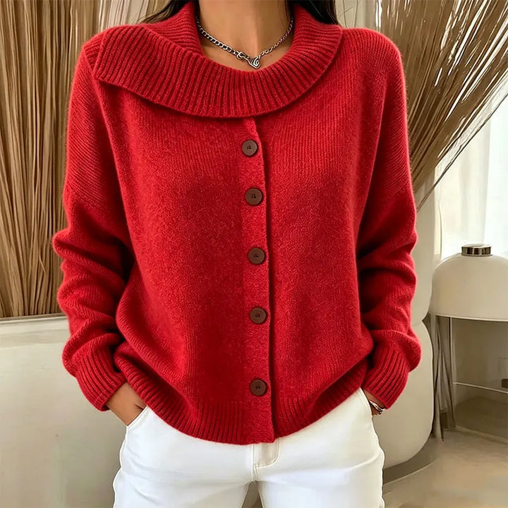 Elowette - Cardigan em malha com gola ampla e botões