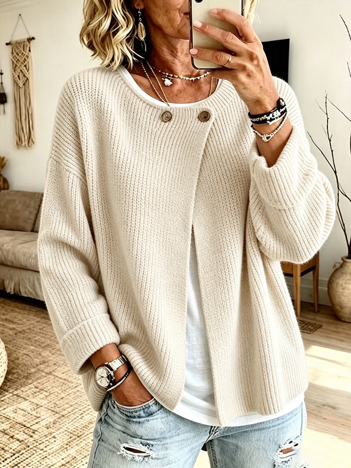 Anisa - Cardigan de malha descontraído com detalhe de botão