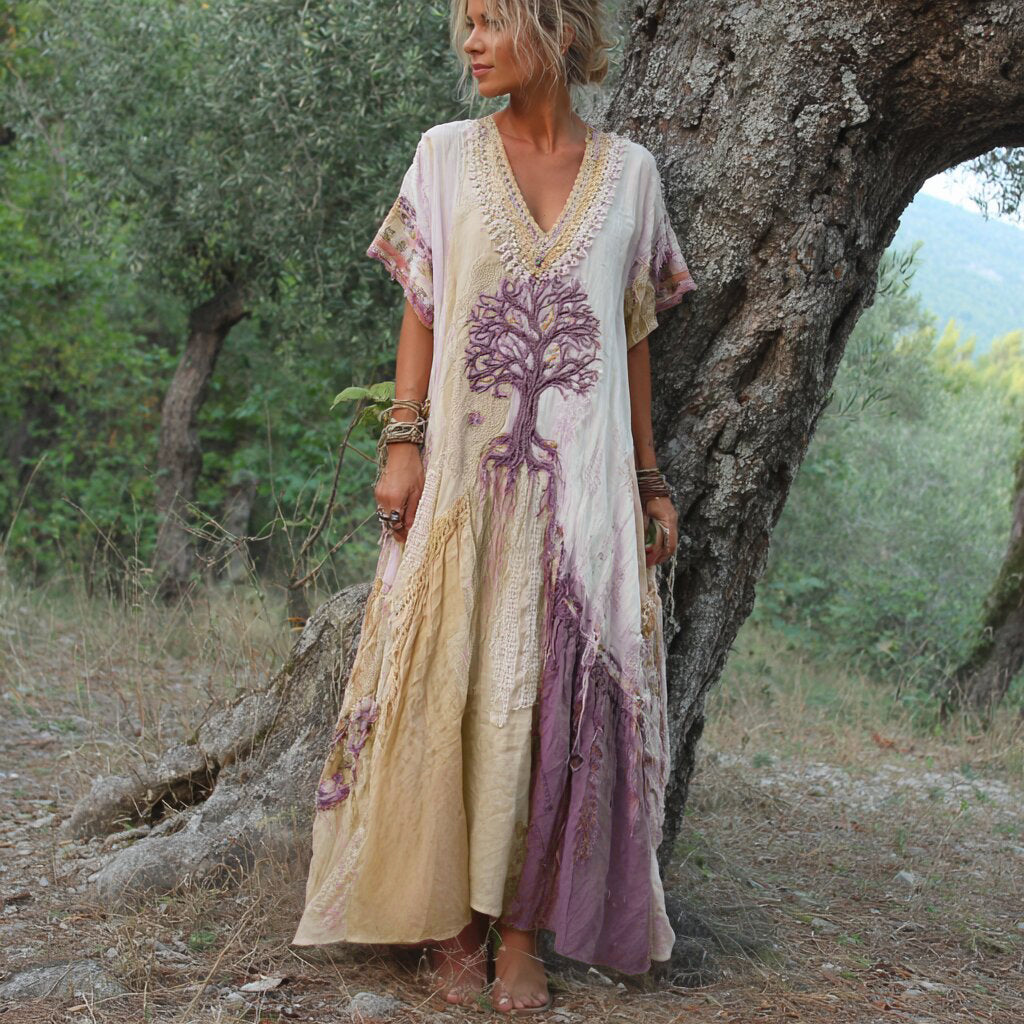 Carivienne - Vestido comprido com estampado de árvores vintage