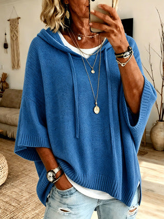 Celandria - Sweatshirt com Capuz Oversize de Manga Curta com Toque Suave